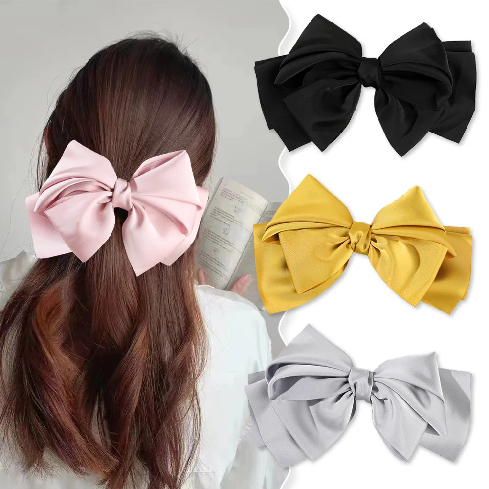 

Big Bowknot Hair Clips Tie Large Spring Barrettes Bow Hairpin For Women Girls Satin Solid Ponytail Hair Accessoires Headbands