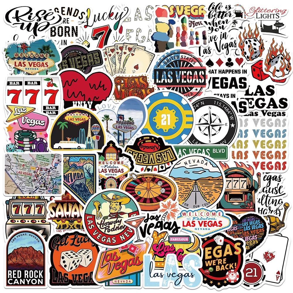 

50pcs Cartoon Las Vegas Nevada Stickers for Waterproof Decal Laptop Motorcycle Guitar Luggage Snowboard Fridge Phone Car Sticker