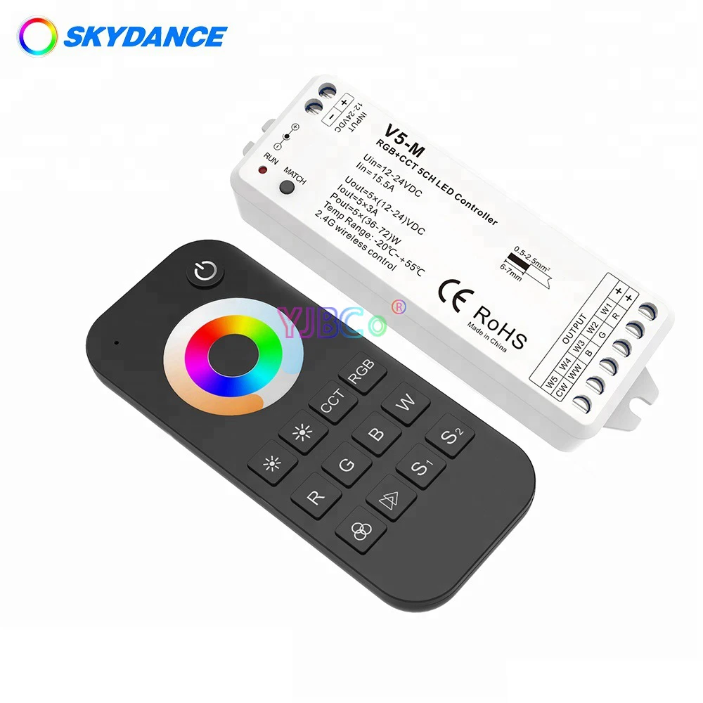 Skydance 12V-24V 2.4G Touch color wheel remote RGBCCT LED strip Controller 5CH Step-less dimming 5 channel light dimmer switch
Skydance 12V-24V 2.4G Touch color wheel remote RGBCCT LED strip Controller 5CH Step-less dimming 5 channel light dimmer switch