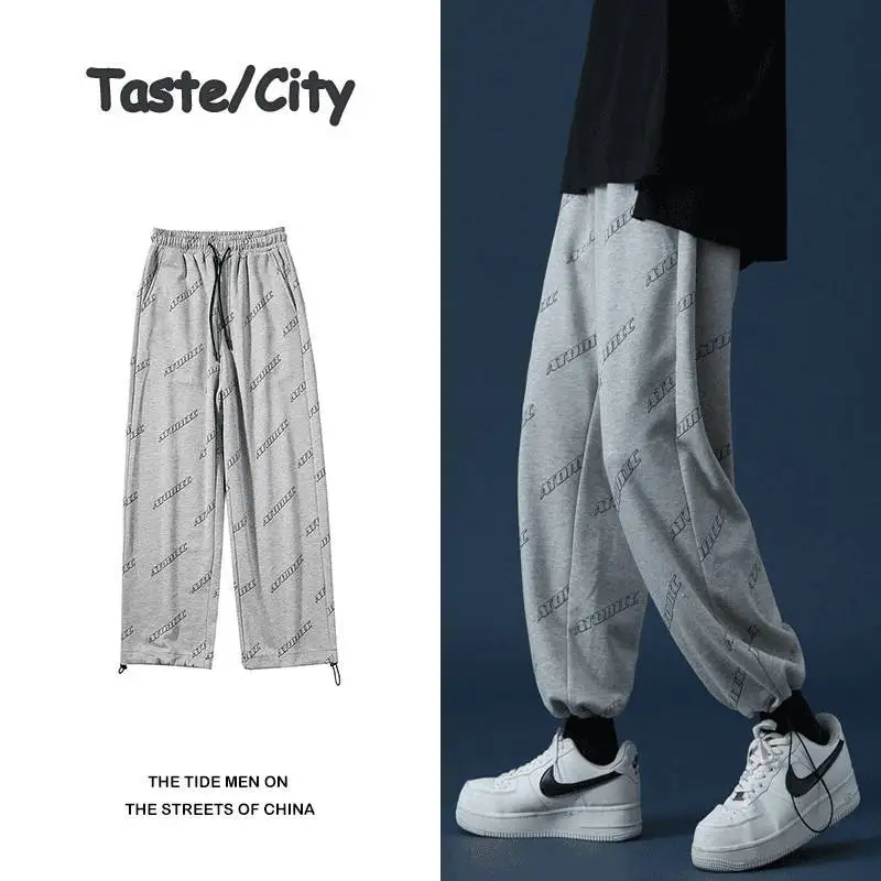 

Summer new trend loose straight-leg sports pants men's i-beam trousers letter printing casual pants students baggy pants