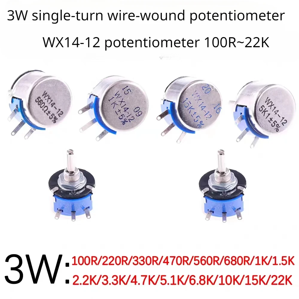 

1Pcs WX14-12 3W Single Lap Wirewound Potentiometers 1K 10K 20K 22K 56R 100R 220R 470R 2.2K 3.3K 4.7K 2K2 3K3 4K7