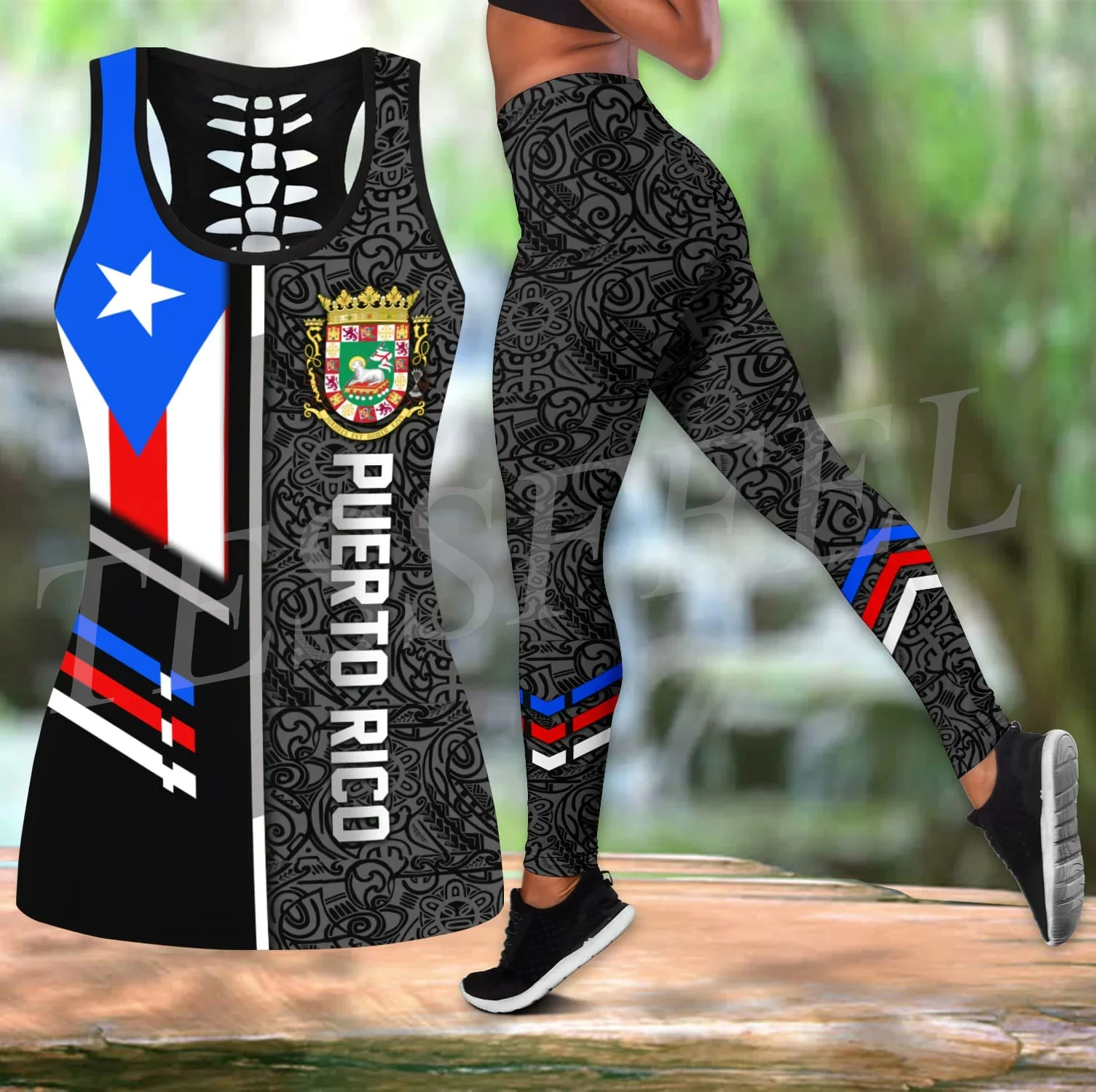 

Tessffel Puerto Rico Taino Caribbean Sea Tattoo Harajuku 3DPrint Beautiful Women Leggings Hollowout Vest Combo Sexy Tanktop X1