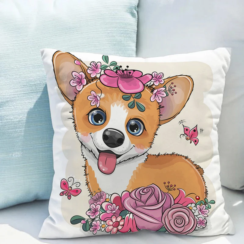 

Bed Pillowcases 40x40 Cushions Dog Corgi Cover for Pillow Covers Decorative Sofa Cushion Double-sided Printing Couch Pillows