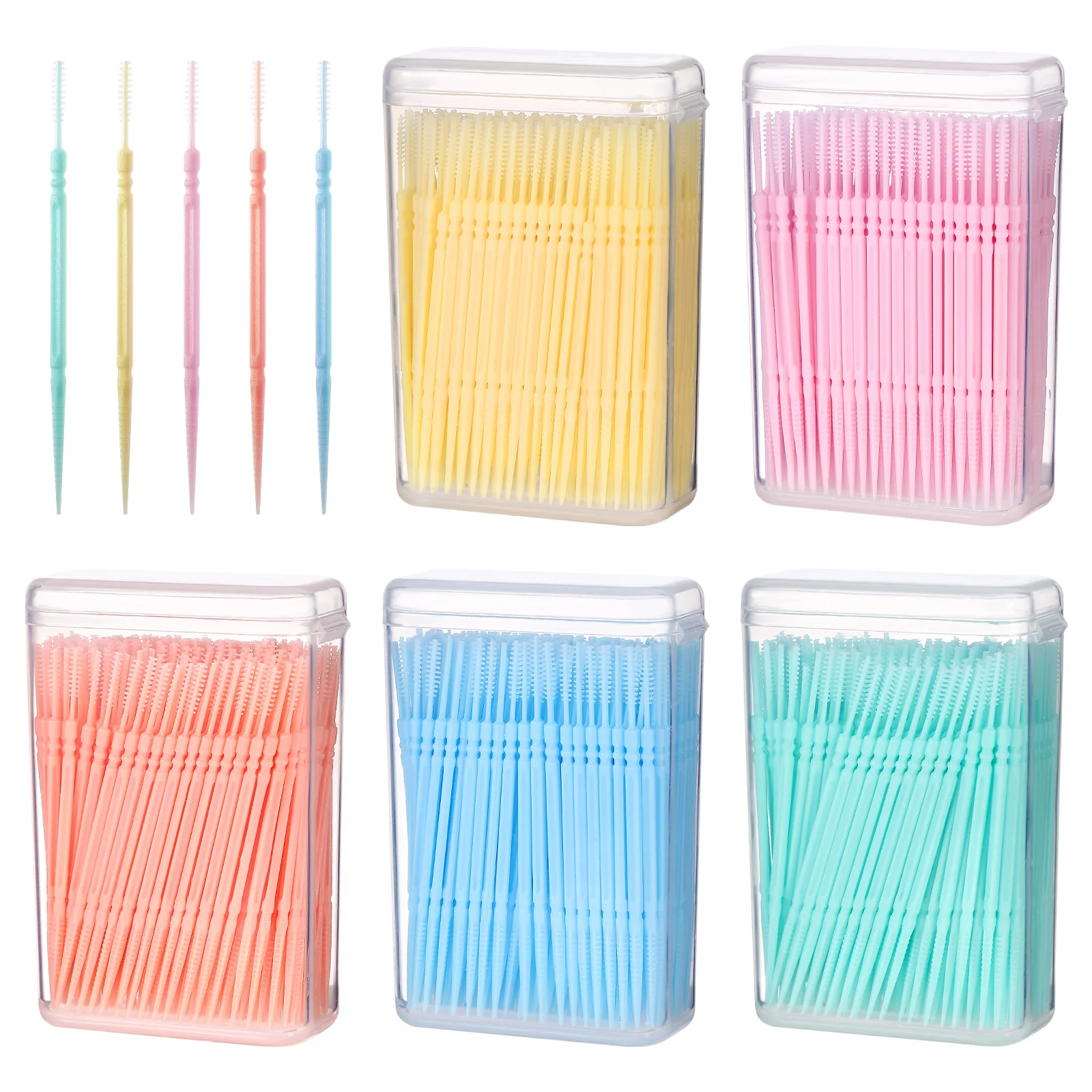 

1100pcs Disposable Plastic Toothpick Double-head Oral Care Interdental Floss Cleaners plastic toothpick thread(Random Color)