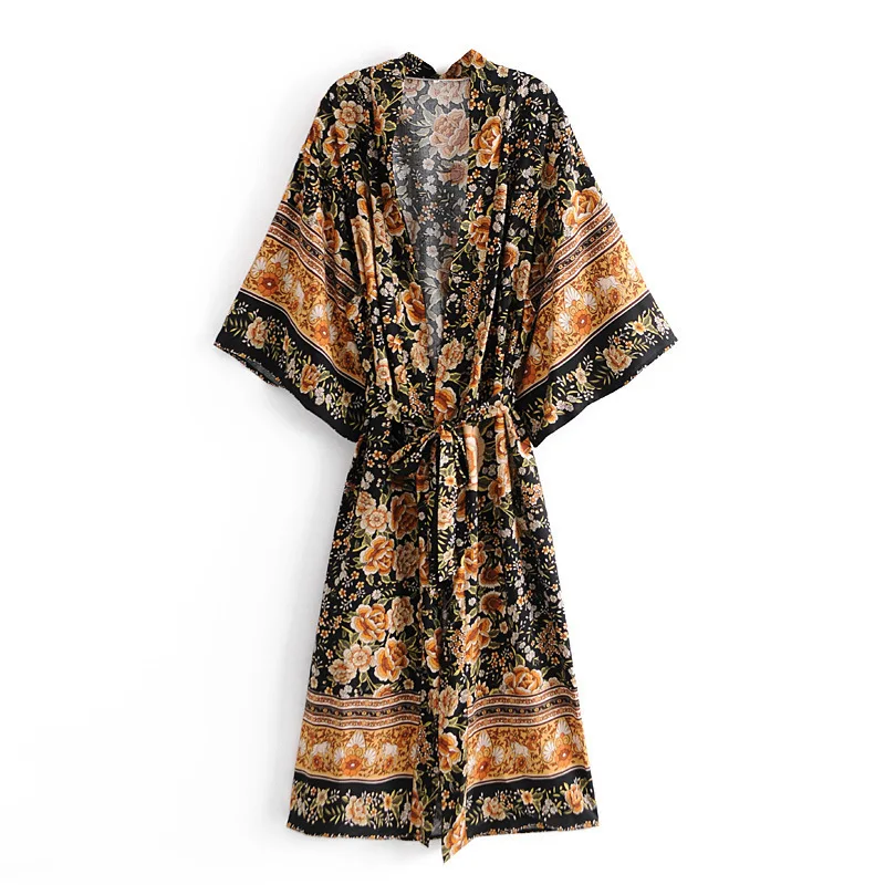 Bohemian Yellow Flower Print Women Long Kimono Robe Shirt Lacing up Sashes Long Cardigan Loose Bikini Cover Blouse Tops Beach
Bohemian Yellow Flower Print Women Long Kimono Robe Shirt Lacing up Sashes Long Cardigan Loose Bikini Cover Blouse Tops Beach
