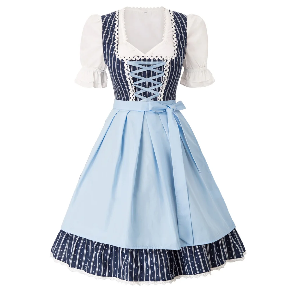 KK Women's German Dirndl Dress Bavarian Carnival Oktoberfest Costumes 3 Pieces Set Tops Striped Dress Apron Sundays In Bavaria
KK Women's German Dirndl Dress Bavarian Carnival Oktoberfest Costumes 3 Pieces Set Tops Striped Dress Apron Sundays In Bavaria