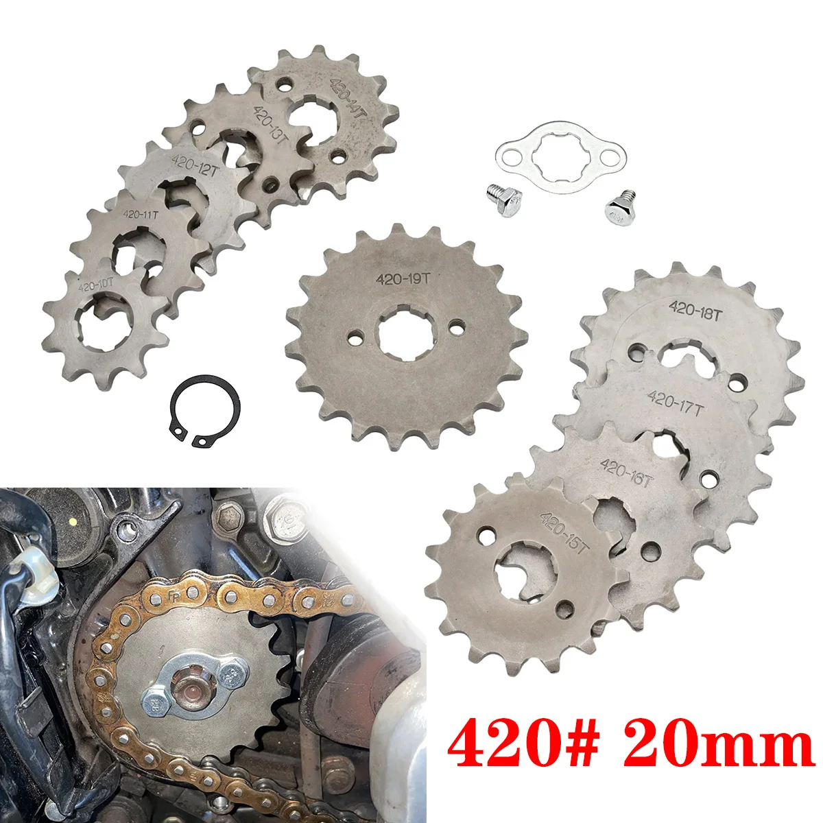 420# 20mm Front Engine Sprocket For Dirt Pit Bike Monkey Dax Go Kart ATV Quad Motorcycle 10 11 12 13 14 15 16 17 18 19 Teeth
420# 20mm Front Engine Sprocket For Dirt Pit Bike Monkey Dax Go Kart ATV Quad Motorcycle 10 11 12 13 14 15 16 17 18 19 Teeth