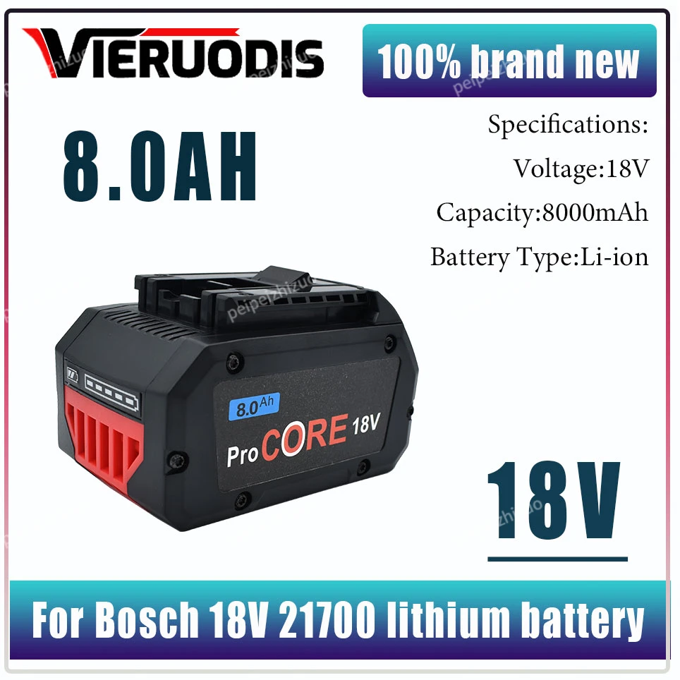 For Bosch 18V 8.0AH 10.0AH 6.0AH Professional Cordless Tool BAT609 GBA18V80 BAT618 21700 Battery ProCORE Replacement Battery
For Bosch 18V 8.0AH 10.0AH 6.0AH Professional Cordless Tool BAT609 GBA18V80 BAT618 21700 Battery ProCORE Replacement Battery