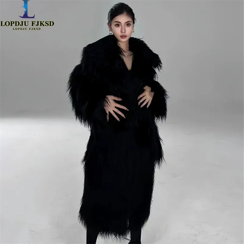 

Faux Mongolia Sheep Fur Coats for Women,England Style Black Jacket,Female Thicken Warm Clothes, High Quality,Winter,New,2023