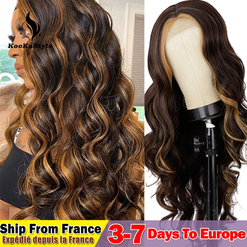 Kookastyle Synthetic Long Wavy Wig Highlight Blonde Wigs for Black Woman Orange Red Middle Part Cosplay Hair | Шиньоны и парики