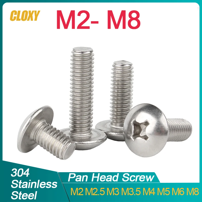 

(A2-70) 304 Stainless Steel Phillips Braguero Flat Head Large Round Cross Bolt M2 M2.5 M3 M4 M5 M6 M8 length 3~ 80mm