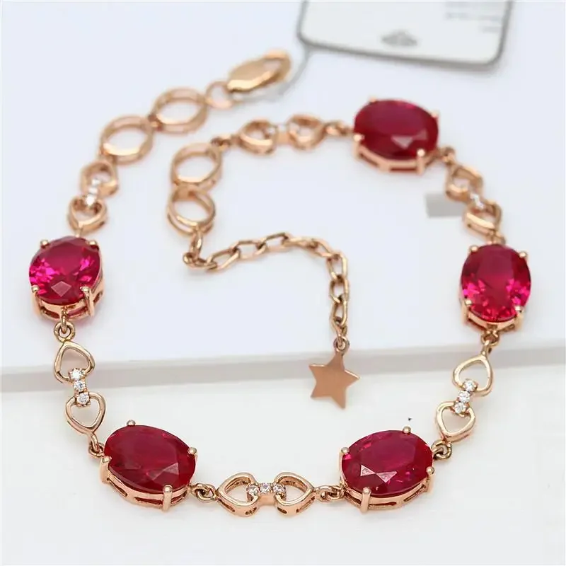 

Exquisite Design 585 Purple Gold Inlaid Ruby Bracelet for Women Fashion Plated 14K Rose Gold Light Luxury Star Bangles Jewelry