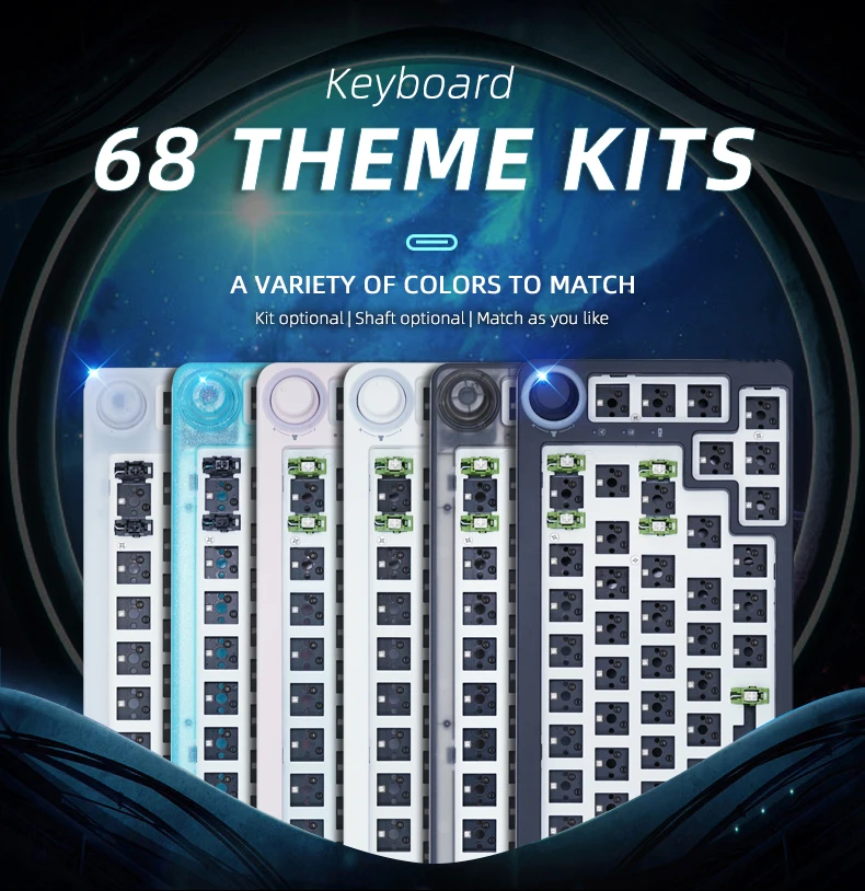 KT680 Custom PCB Hot Plug RGB Knob Mechanical Keyboard Kit 68 Keys Single/Three Mode Wired/2.4G Wireless/Bluetooth Connection
KT680 Custom PCB Hot Plug RGB Knob Mechanical Keyboard Kit 68 Keys Single/Three Mode Wired/2.4G Wireless/Bluetooth Connection
