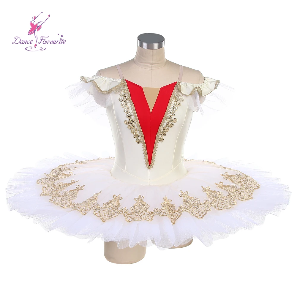

Dance Favourite Ballet Tutus BLL584 Pre-professional Costumes Ivory Bodice With Gold Applique Ballerina Tutu
