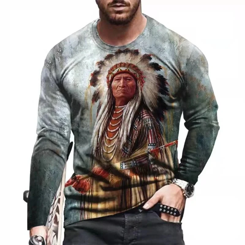 New European Lndian Picture Men long sleeved T-shirt Casual Printed Tees Hip-hop Personality Round Neck Tops
New European Lndian Picture Men long sleeved T-shirt Casual Printed Tees Hip-hop Personality Round Neck Tops
