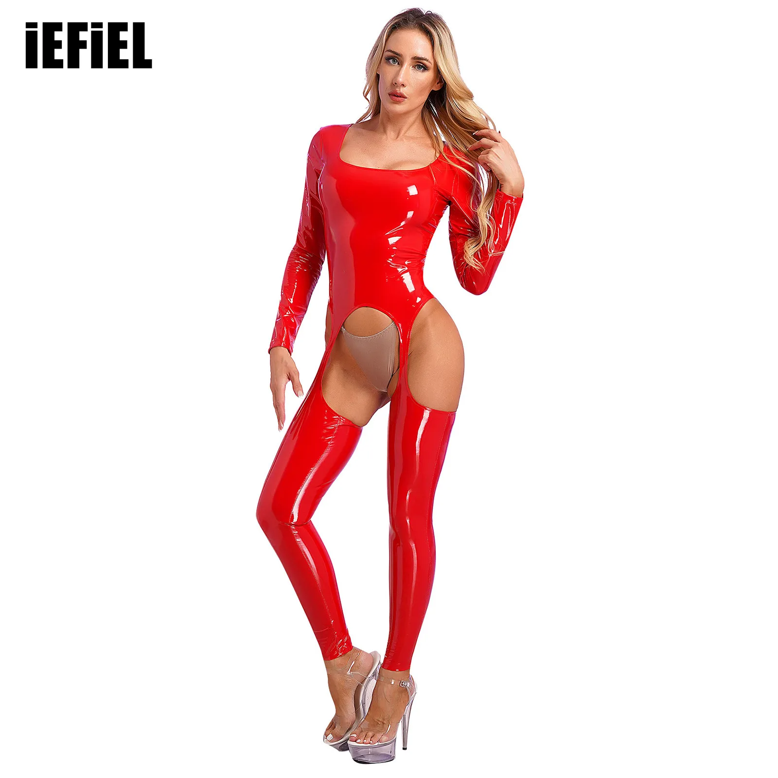 Womens Glossy Patent Leather Lingerie Full Bodysuit Low Square Neck Long Sleeve Open Crotch Skinny Jumpsuit Overalls Clubwear
Womens Glossy Patent Leather Lingerie Full Bodysuit Low Square Neck Long Sleeve Open Crotch Skinny Jumpsuit Overalls Clubwear