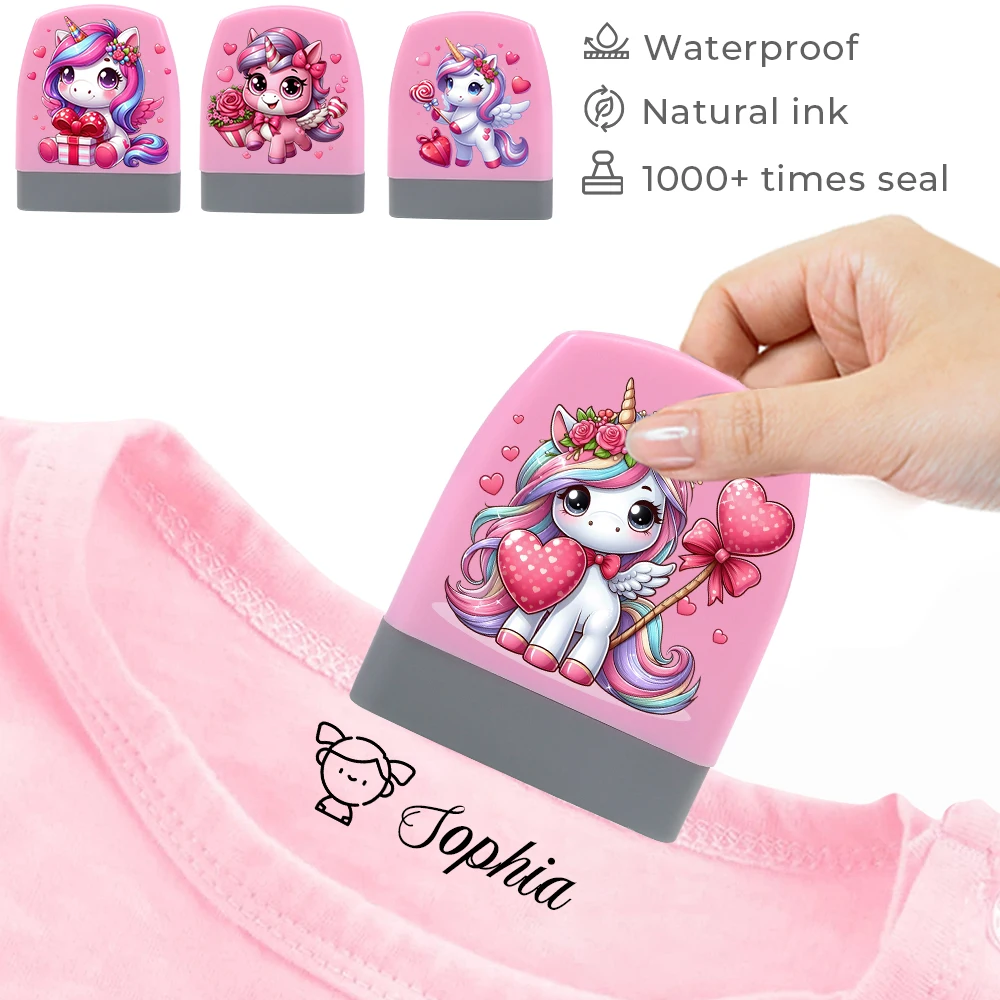 

Розовые персонализированные штампы с единорогом подходят для детской одежды на заказ штамп для одежды Stempels Speelgoed
