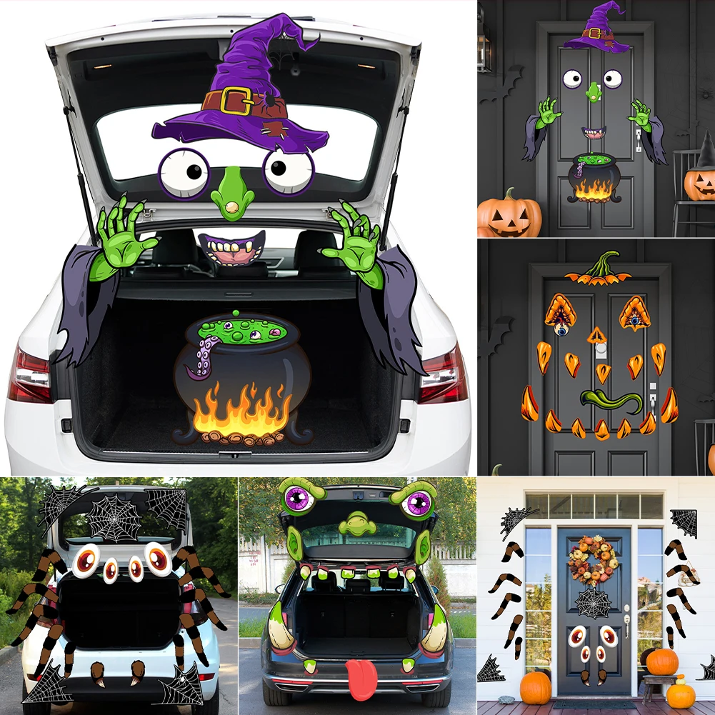 

Halloween Car Decoration Monster Face Sticker Spider Witch Pumpkin PVC Car Decals For Garage Door Arch Family Patio Car Window