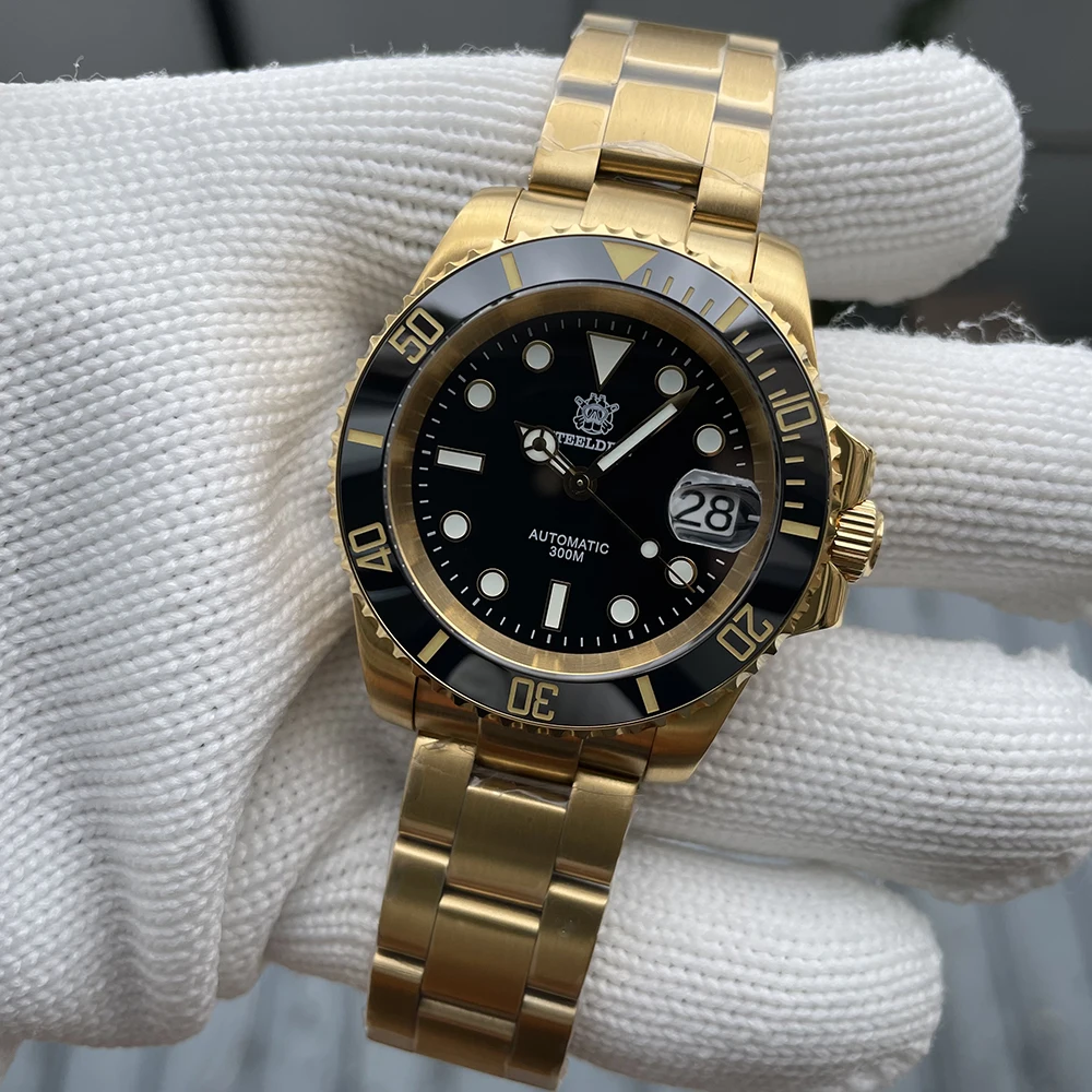 

Часы для дайвинга STEELDIVE SD1953IPG, золотые водонепроницаемые часы с призраком, 30 бар, водонепроницаемые швейцарские роскошные мужские наручные часы с супертонкой рамкой