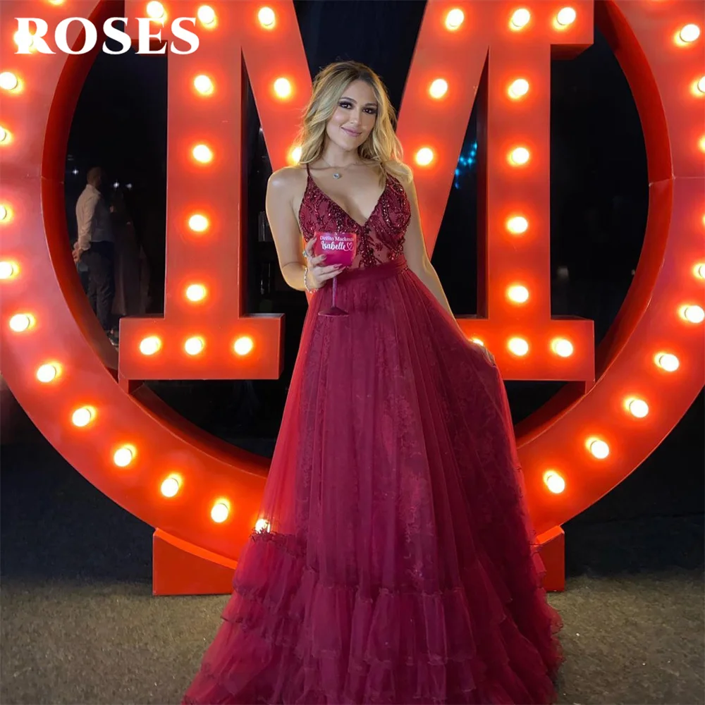 ROSES Burgundy A Line Evening Gown Embroidery Beading Sequin Elegant Prom Dress Spaghetti Strap Evening Dress robes de soirée
ROSES Burgundy A Line Evening Gown Embroidery Beading Sequin Elegant Prom Dress Spaghetti Strap Evening Dress robes de soirée