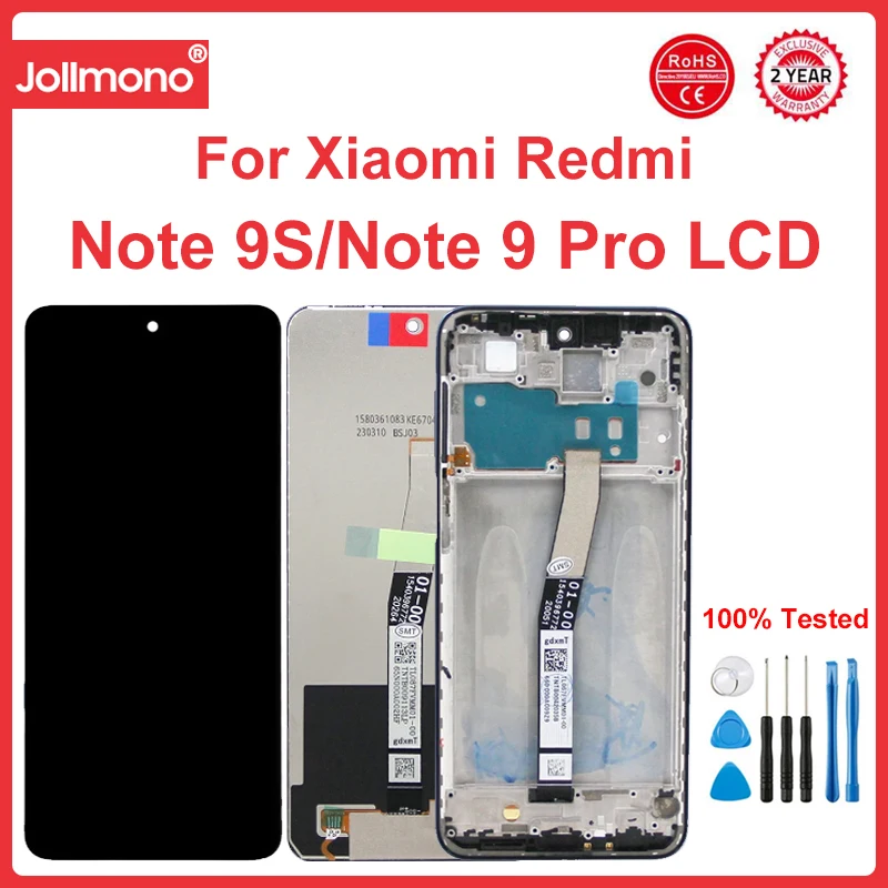 

Screen for Xiaomi Redmi Note 9S M2003J6A1G LCD Display Touch Screen with Frame for Xiaomi Redmi Note 9 Pro M2003J6B2G Assembly