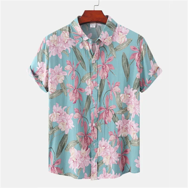 

Black Pink Floral Print Beach Aloha Shirts Men Camisa Masculina 2024 Summer Casual Short Sleeve Hawaiian Shirt Men Party Clothes