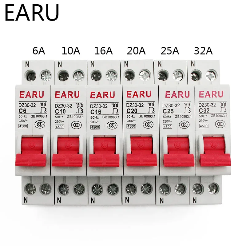 

DZ30-32 DPN 1P + N Мини автоматический выключатель MCB 6A 10A 16A 20A 25A 32A Din рейка Монтажный вырез миниатюрный Бытовой Воздушный выключатель OEM DIY