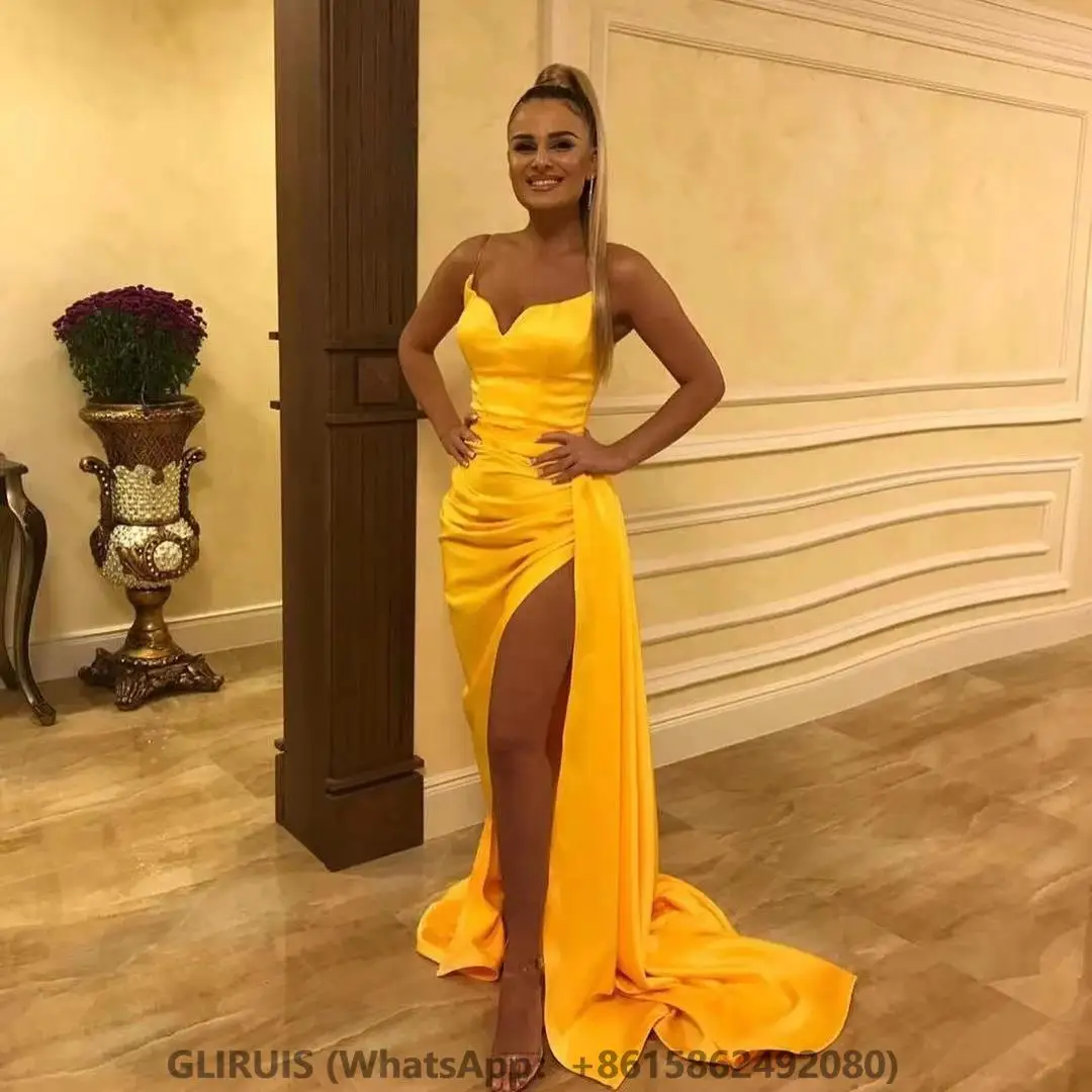 Gold Yellow Prom Dresses With Slit Sweetheart Corset Back Satin Women Formal Gowns For Wedding Party
Gold Yellow Prom Dresses With Slit Sweetheart Corset Back Satin Women Formal Gowns For Wedding Party