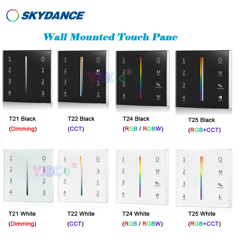 

Wall Mounted 86 Type RGB/RGBW Glass Touch Panel Single Color LED Strip controller 3V DC 4 Zone RGBCCT Dimmer Switch CCT Remote