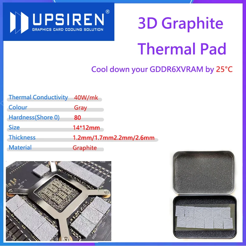 

UPSIREN 40W/m.k 3D Graphite Thermal Pad 3090/3080 Memory Thermal Grease Pad Integrated Circuit GDDR 6X VRAM Graphene Cooling