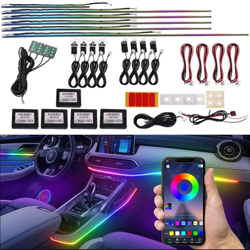 

18 In 1 LED Symphony Atmosphere Lamp RGB 213 Color Acrylic Strip Rainbow Dashboard Universal Neon Streamer Car Ambient Lights