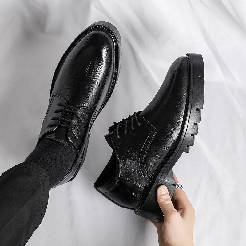 

Мужские деловые кожаные туфли, классические официальные Туфли-оксфорды, Повседневная офисная обувь, высота 3-8 см