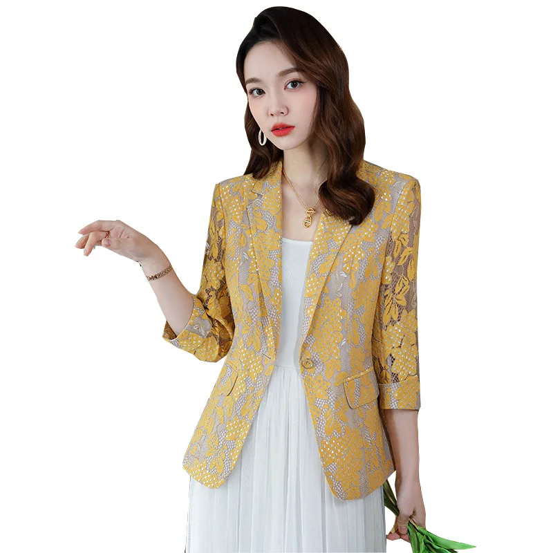 Женский кружевной пиджак с принтом, элегантный тонкий облегающий пиджак с полурукавами, ажурное пальто на одной пуговице, лето
Женский кружевной пиджак с принтом, элегантный тонкий облегающий пиджак с полурукавами, ажурное пальто на одной пуговице, лето