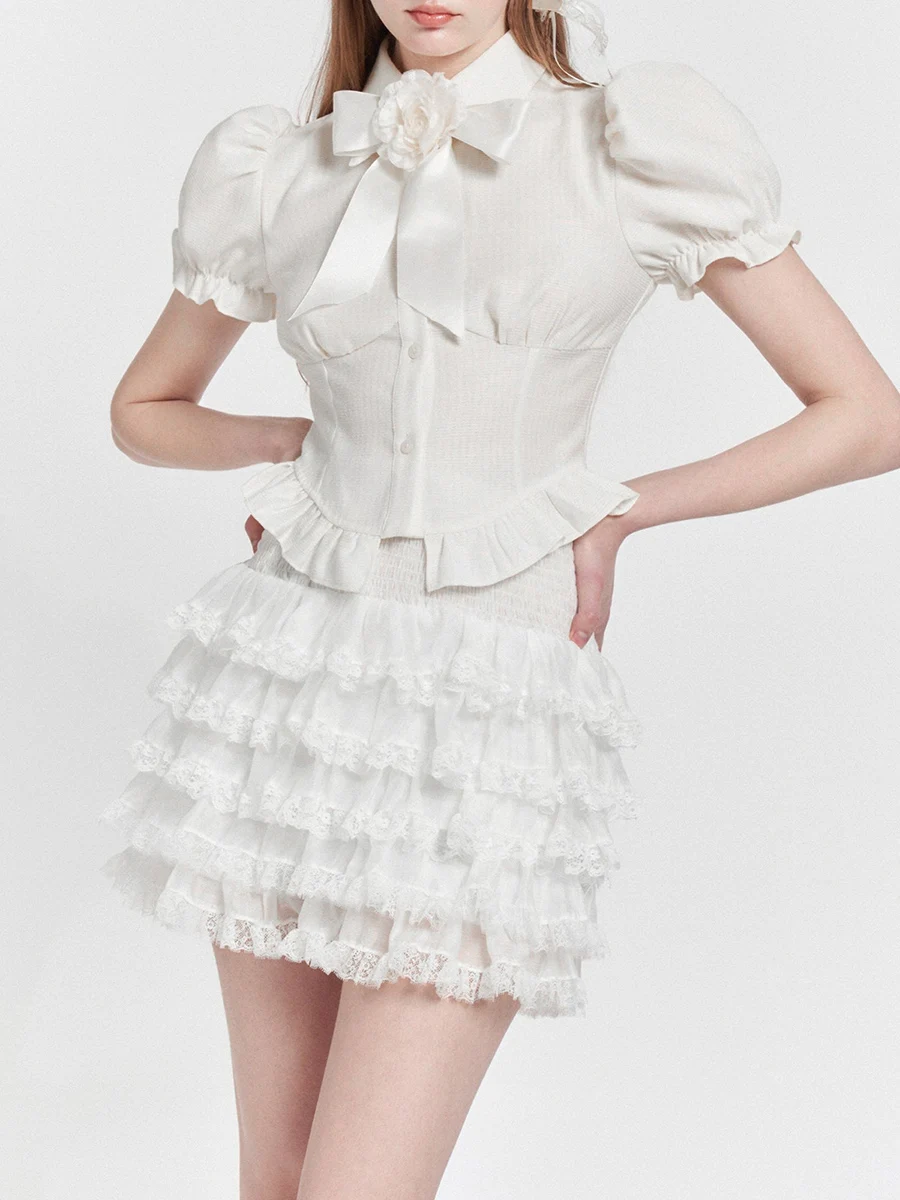 

Женская милая французская мини-юбка с низкой талией, элегантная многослойная юбка, летняя кружевная яркая повседневная Уличная одежда на каждый день Y2K