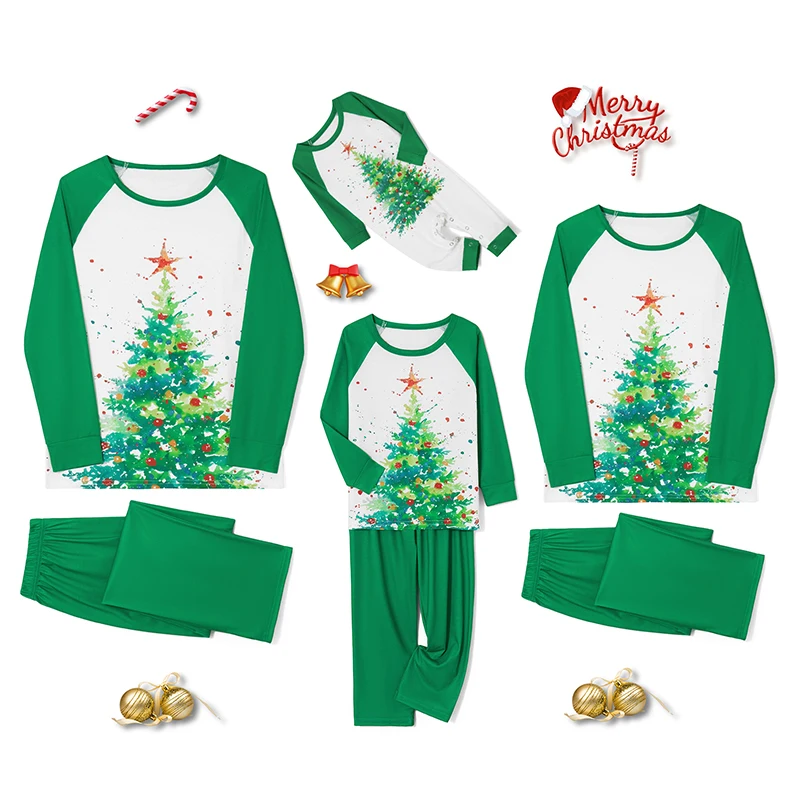 Family Matching Christmas Pajamas Set Christmas Tree Print Long-Sleeved Round Neck Tops +Elastic Waist Trousers/Romper Sleepwear
Family Matching Christmas Pajamas Set Christmas Tree Print Long-Sleeved Round Neck Tops +Elastic Waist Trousers/Romper Sleepwear