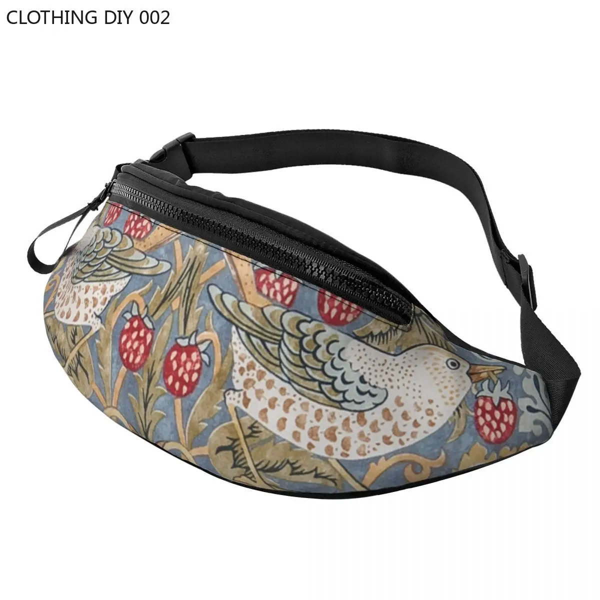 

Strawberry Thief Fanny Pack for Running Men Women William Morris Floral Textile Pattern Crossbody Waist Bag Phone Money Pouch