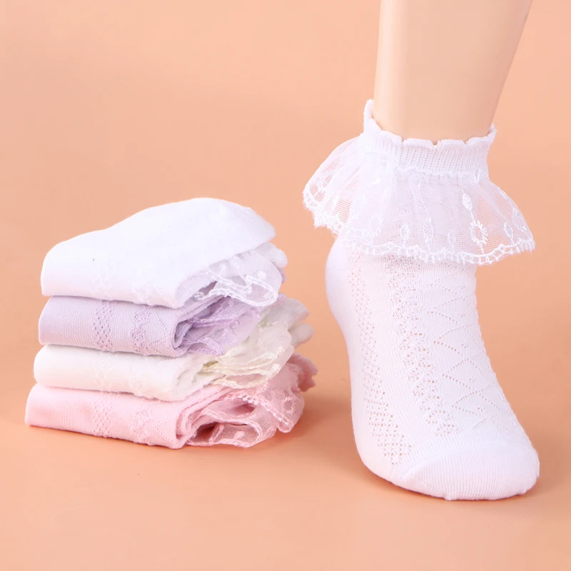 

3 Pairs/lot Girls Flower Socks Summer Cotton Children Short Dance Sock Thin Mesh White Ruffle Frilly Gilrs Princess Socken