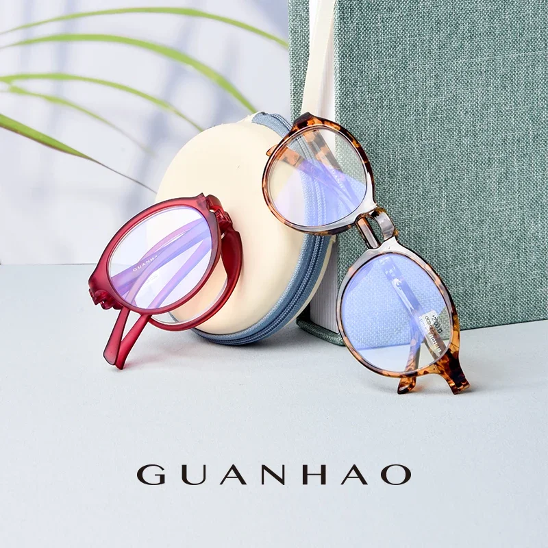 

Guanhao Portable Folding Reading Glasses Women Round Anti Blue Light Eyewear Presbyopia Men Eyeglasses Frame Diopter +1.0 to 4.0