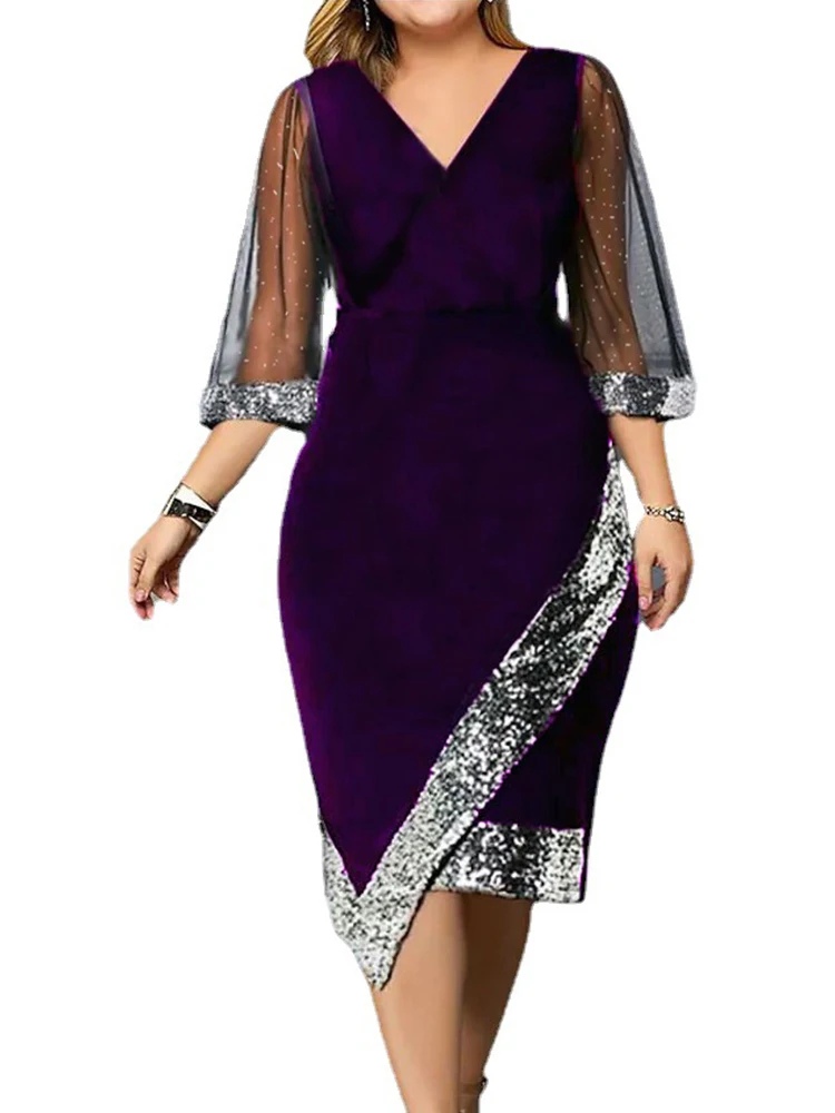 Женское бархатное платье с блестками, элегантное облегающее летнее платье с V-образным вырезом и сетчатым рукавом
Женское бархатное платье с блестками, элегантное облегающее летнее платье с V-образным вырезом и сетчатым рукавом