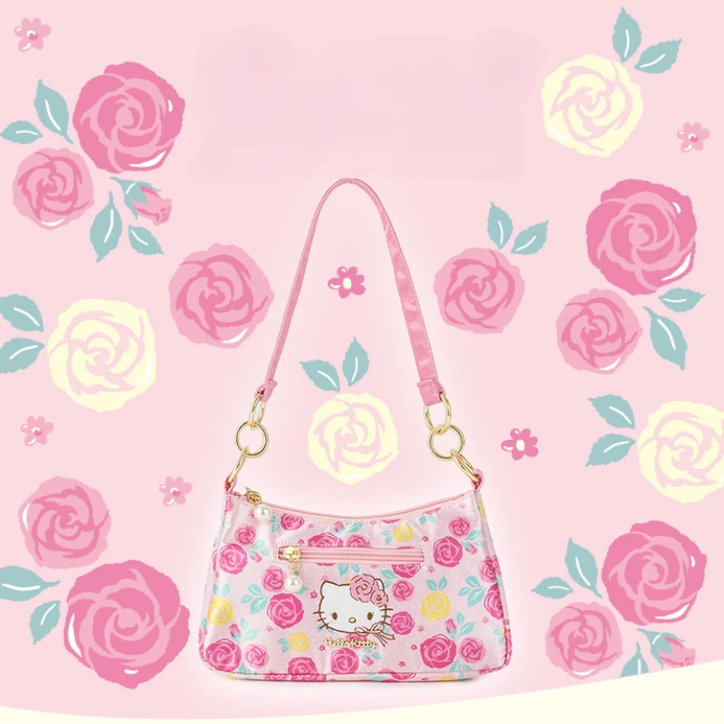 

Женская сумка Hello Kitty Sanrio, с бесплатной доставкой, милая розовая серия Y2K, ручная вышивка, на молнии, подарок для маленьких девочек