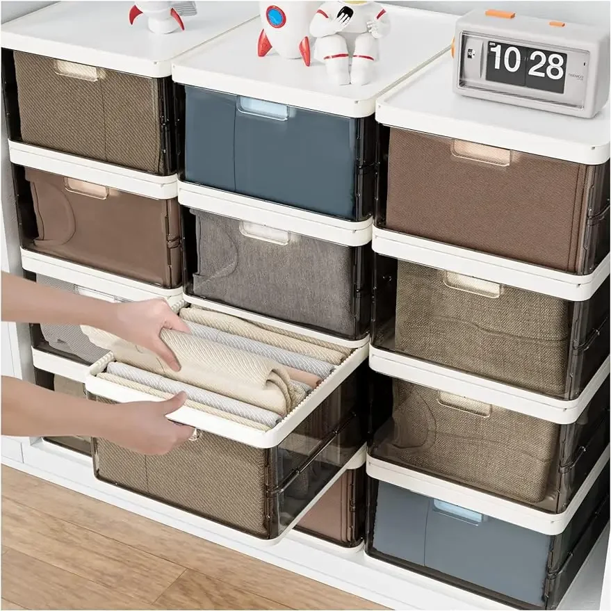 

Модернизированный большой Штабелируемый пластиковый ящик для хранения, складной шкаф, ящик для хранения одежды, 4 шт., 2 крышки