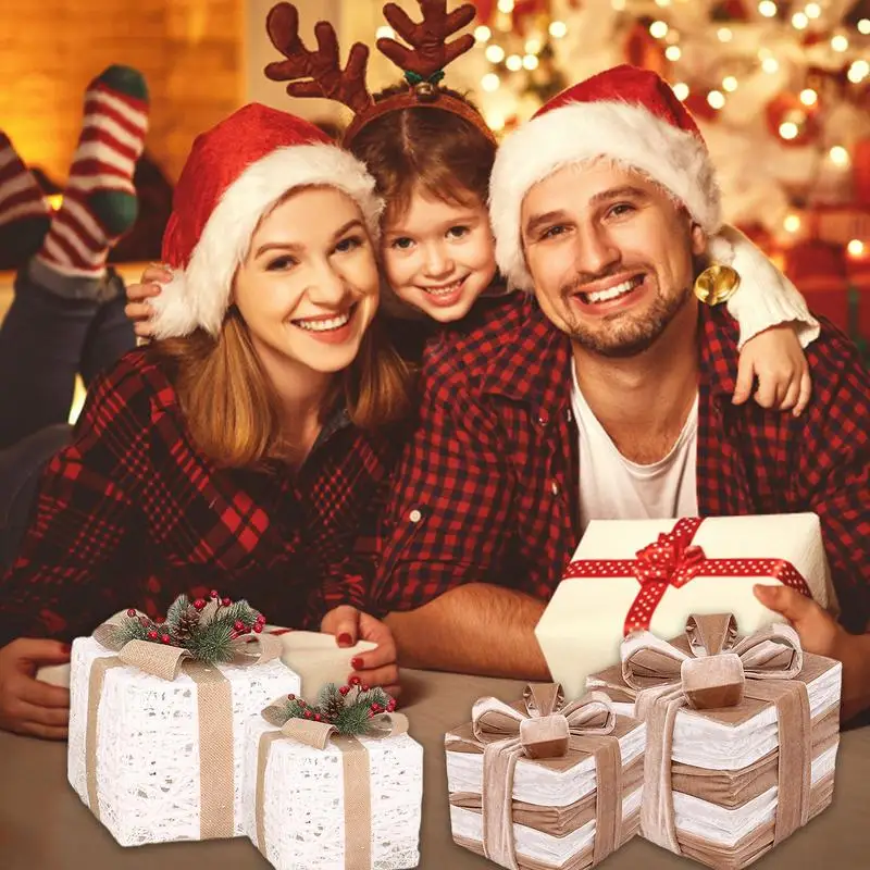 

Детские коробки для рождественского подарка с бантом, рождественская елка, декоративные подарочные коробки для дома, камина, комнаты