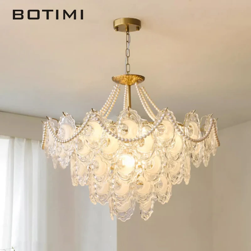 

BOTIMI Luxury Decorative Pendant Light For Living Room Modern Dining Room Pendant Lamp Modern Glass Romantic Pearl Lustres