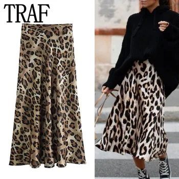 TRAF: A Skirts Guide to Elevate Your Summer Wardrobe 8 TRAF Leopard Print Skirt Women Vintage Midi Satin Skirt Woman Fashion High Waist Elegant Long Skirts For Women 2024 Summer Skirt