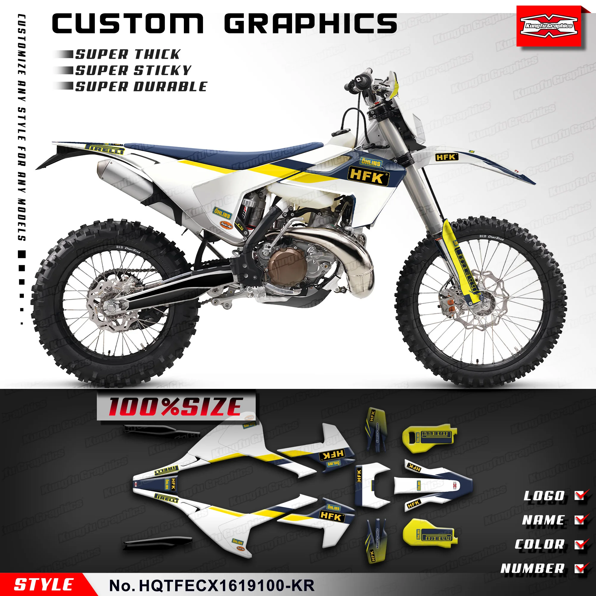 KUNGFU GRAPHCS Custom Sticker Vinyl Wrap Kit for Husqvarna TE150 TE250 TE300 FE350 FE450 FE501 2017 2018 2019, HQTFECX1619100-KR
KUNGFU GRAPHCS Custom Sticker Vinyl Wrap Kit for Husqvarna TE150 TE250 TE300 FE350 FE450 FE501 2017 2018 2019, HQTFECX1619100-KR