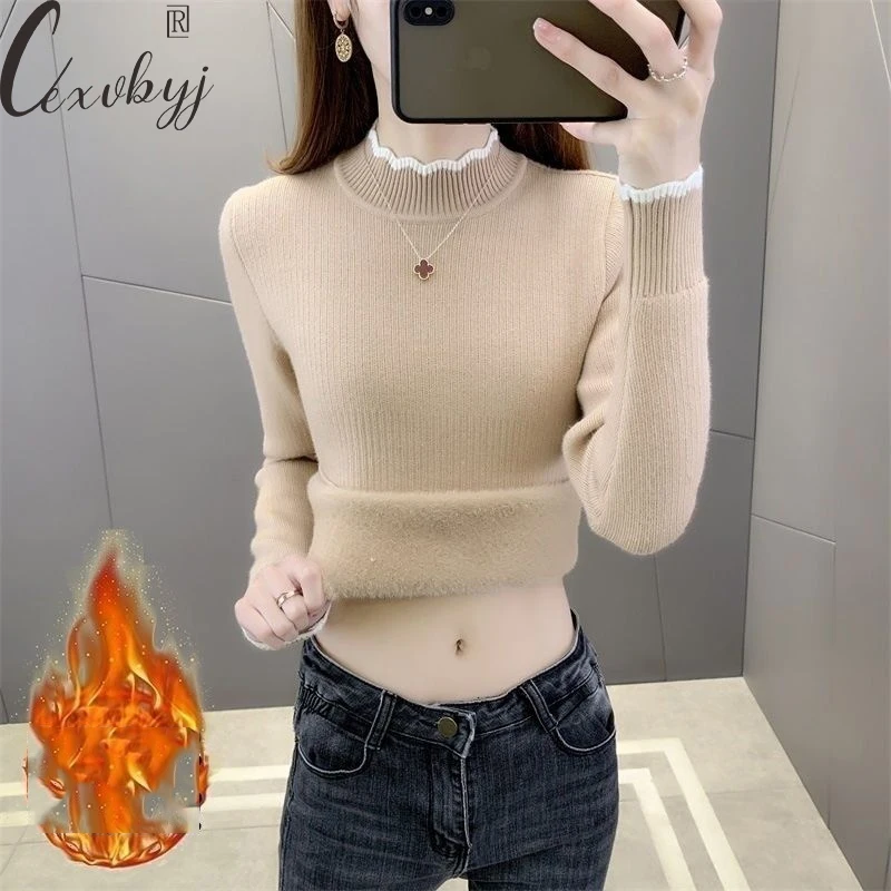 Winter Wave Half High Collar Knitted Sweater Women Korean Fashion Plush Velvet Long Sleeve Knitwear Jumper Thick Bottoming Top
Winter Wave Half High Collar Knitted Sweater Women Korean Fashion Plush Velvet Long Sleeve Knitwear Jumper Thick Bottoming Top