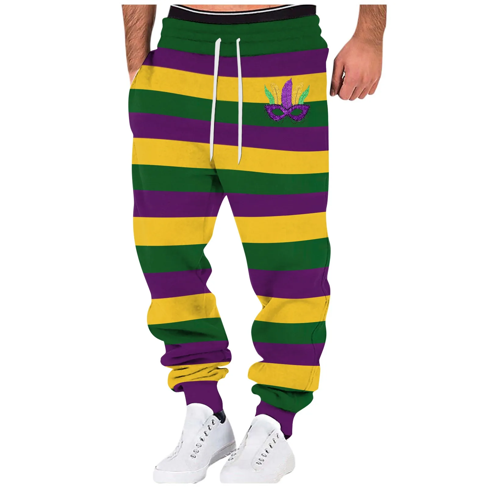 Men Color Stripe Printed Pants Casual Sports Fitness Trousers Loose Drawstring Large Size Sweatpants With Carnival Mask Printed
Men Color Stripe Printed Pants Casual Sports Fitness Trousers Loose Drawstring Large Size Sweatpants With Carnival Mask Printed