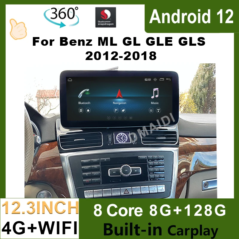 

Qualcomm Android 12 12.3 Inch Car Multimedia Player For Mercedes Benz ML GL GLE GLS W166 X166 2012-2018 GPS Navi Screen Carplay