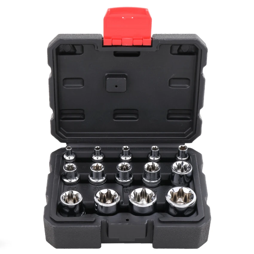 

14-Piece 3/8-inch 1/2 Inch, 1/4 Inch, E-Torx Star Socket Set - E4, E5, E6, E7, E8, E10, E11, E12, E14, E16, E18, E20, E22, E24