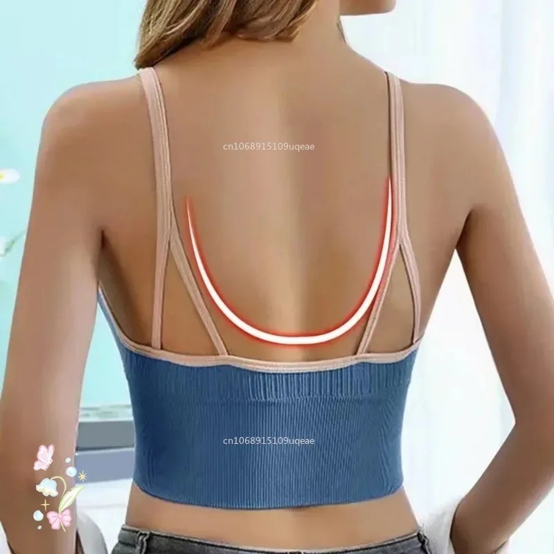 Soutien-gorge de sport sans couture pour femme, bustier tubulaire, fermeture éclair avant, sexy, dos en Y, col en V, lingerie push-up, haut précieux 3